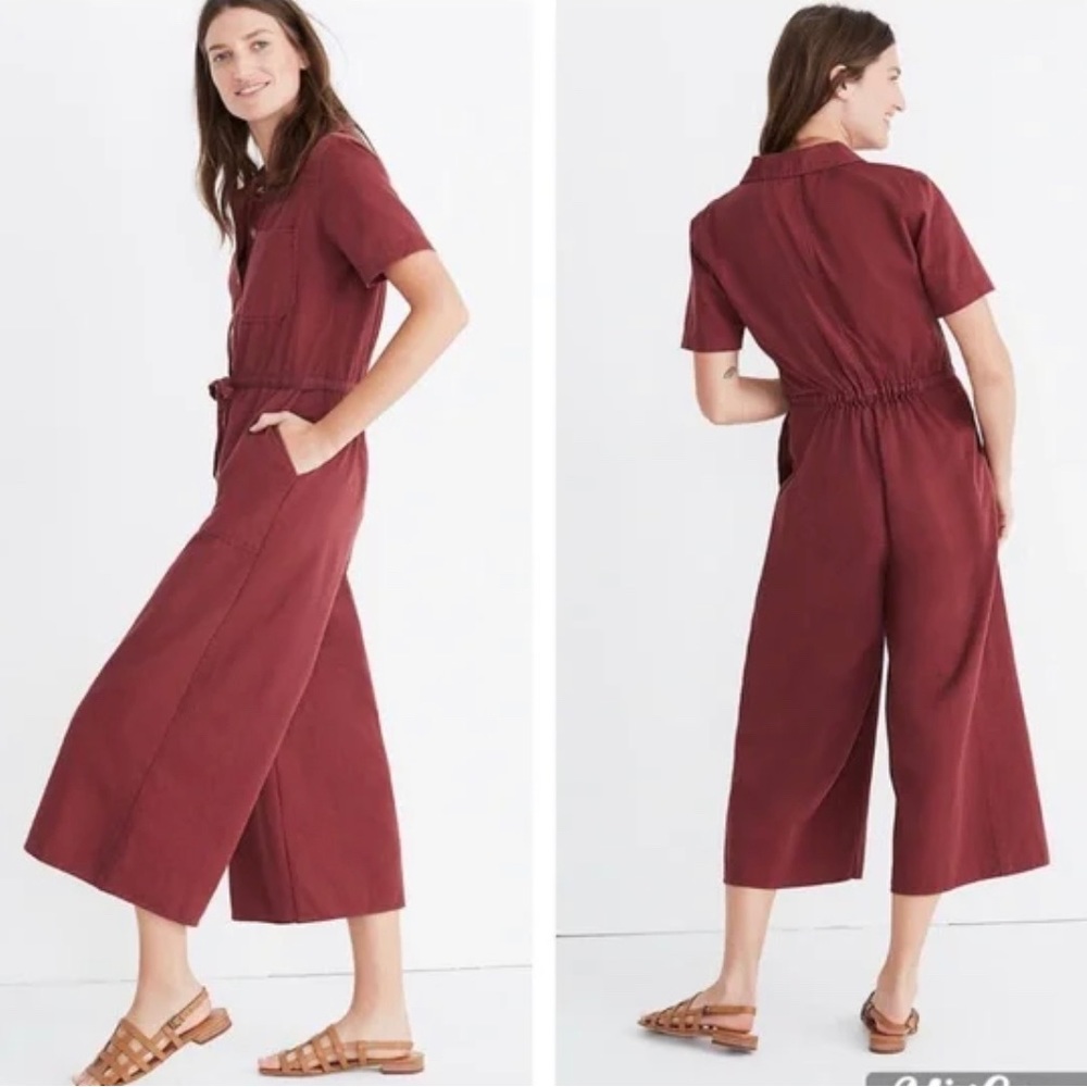 Madewell burgundy red wide leg utility jumpsuit size 8 Women